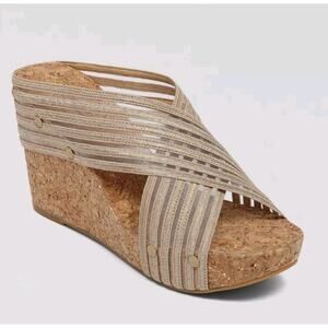 Lucky Brand Miller Cork Wedge Open Toe Platform Sandals 9.5 Criss Cross Strap